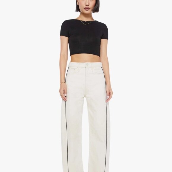 Mother Denim The Half Piped Ankle in Act Natural High-Waisted Wide-Leg Pants Wit - Picture 1 of 12